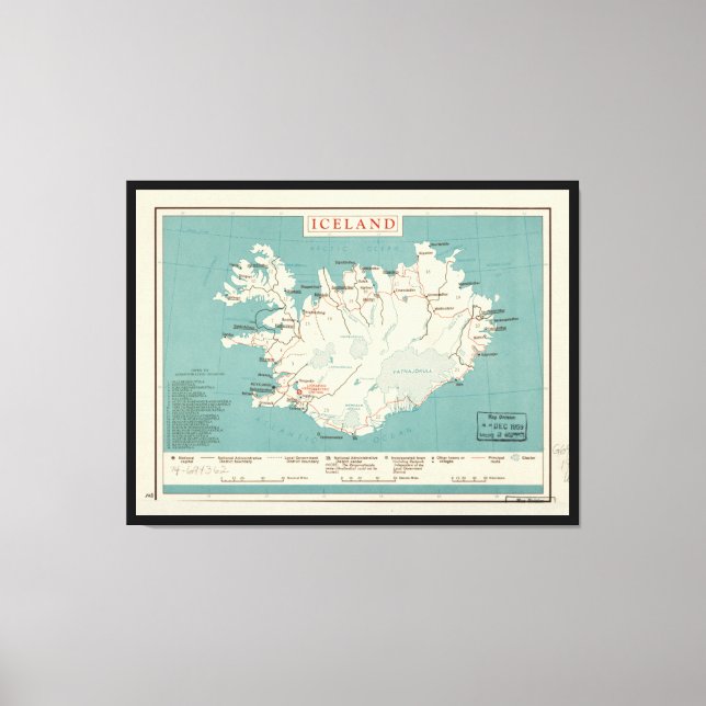 Toile Carte de l'Islande (vers 1959) (Recto)