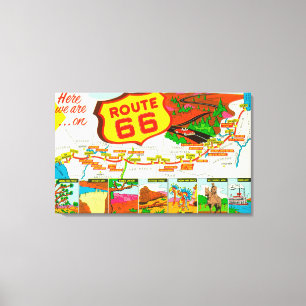 Toile Carte de l'itinéraire 66 de Los Angeles vers