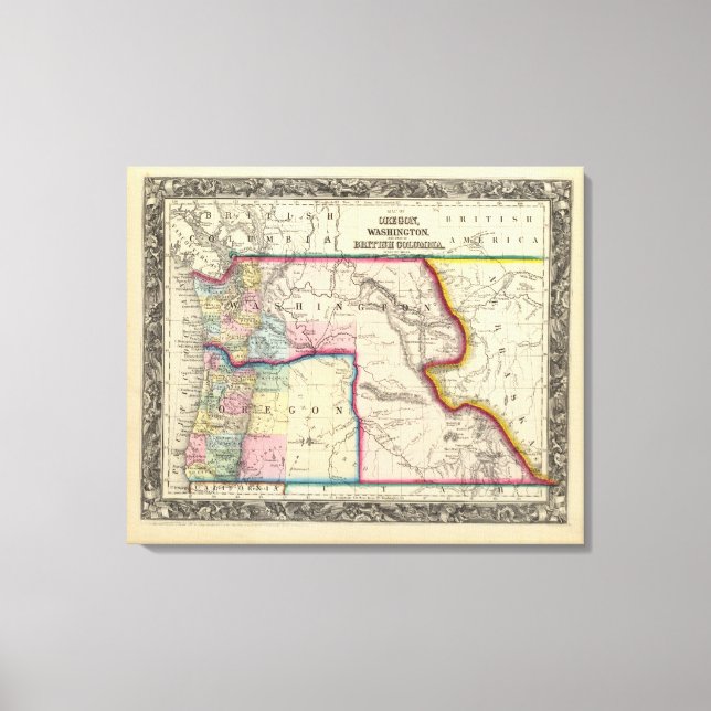 Toile Carte De L'Oregon, Washington (Recto)
