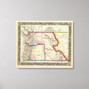 Toile Carte de l'Orégon, Washington