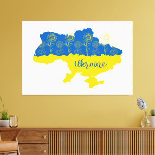 Toile Carte de l'Ukraine avec tournesol et drapeau ukrai