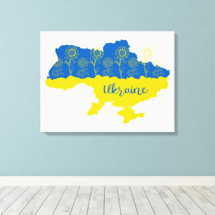Toile Carte de l'Ukraine avec tournesol et drapeau ukrai