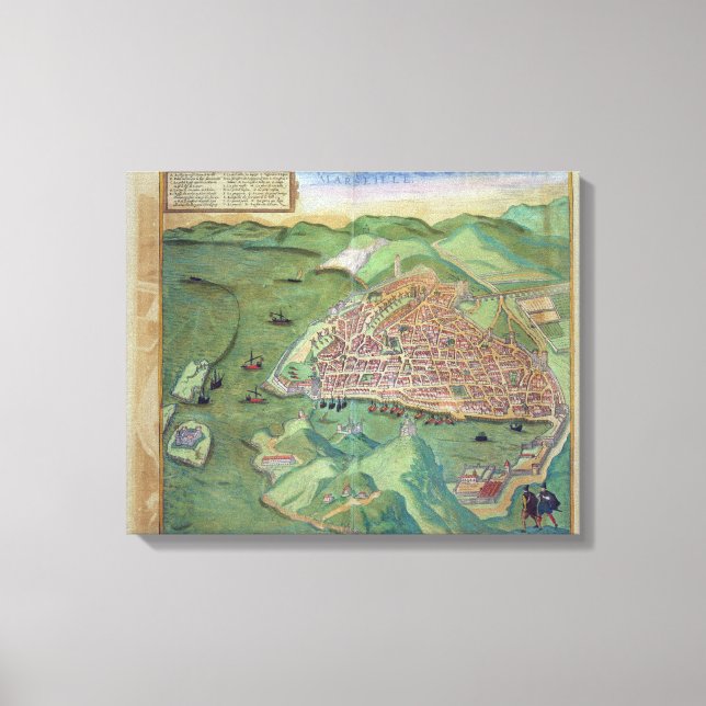 Toile Carte de Marseille, de Civitates Orbis Terrarum (Recto)