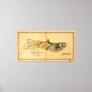 Toile Carte de Molokai, île hawaïenne (1897)