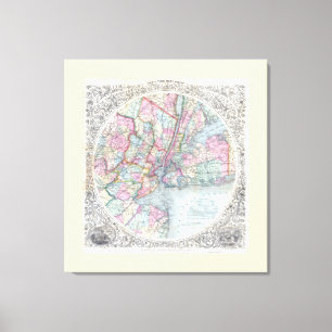 Toile Carte de New York City et 53 miles autour de 1879