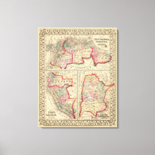 Toile Carte de nouveau Grenade, Venezuela, Guyane par
