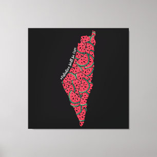 Toile Carte de Palestine remplie de pastèques   Palestin