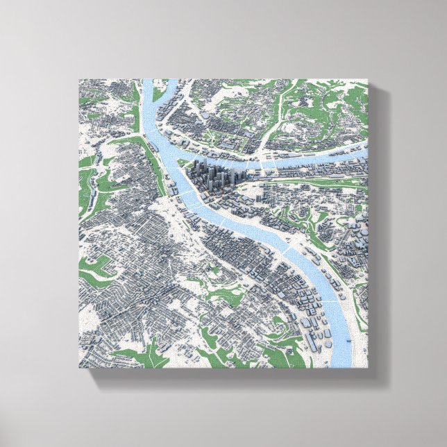 Toile Carte de Pittsburgh City Pennsylvanie (Recto)