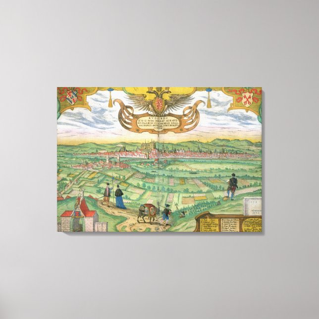 Toile Carte de Ratisbonne, de 'Civitates Orbis Terrarum' (Recto)