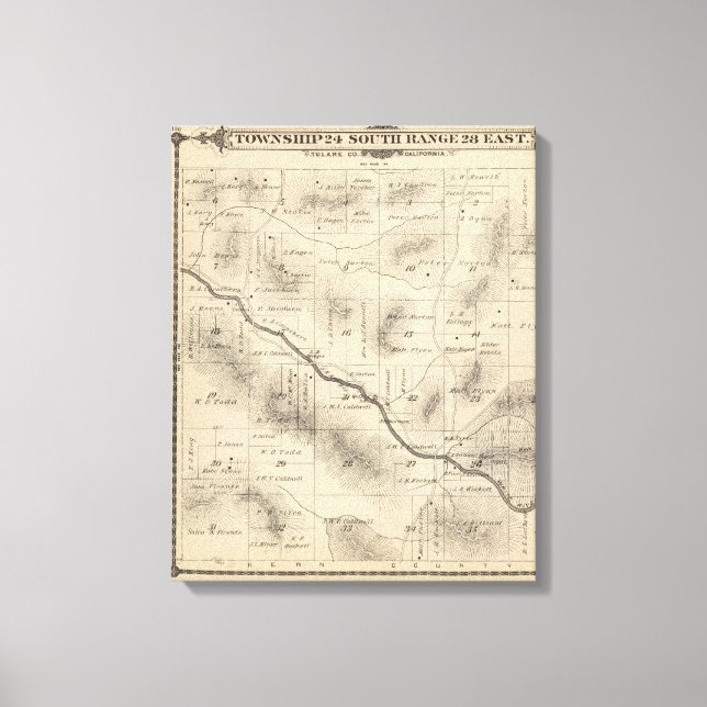Toile Carte de section du comté de T24S R28E Tulare (Recto)