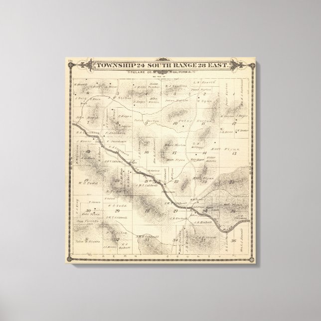 Toile Carte de section du comté de T24S R28E Tulare (Recto)