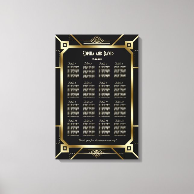 Toile Carte de siège de luxe Black and Gold Great Gatsby (Recto)