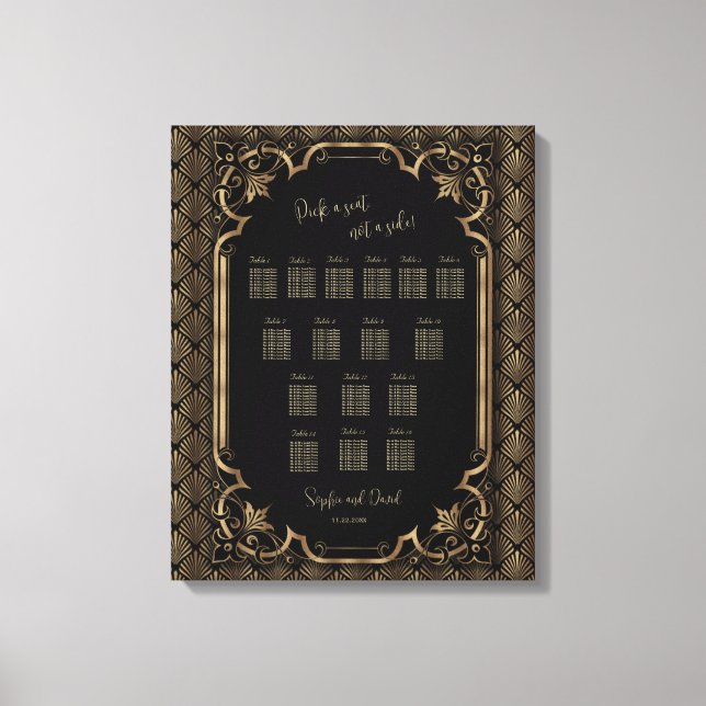 Toile Carte de siège Mariage noir Glam Gold (Recto)