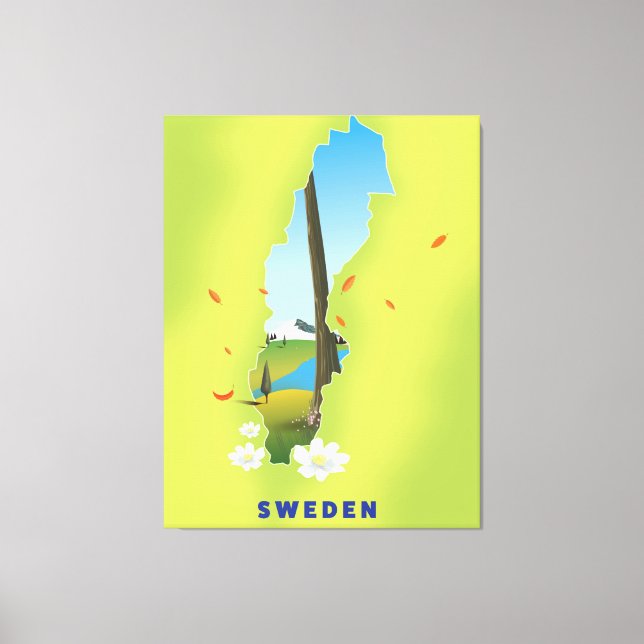 Toile Carte de Suède illustrée affiche de voyage. (Recto)