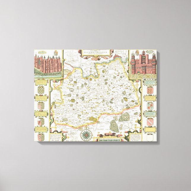 Toile Carte de Surrey, gravée par Jodocus Hondius (Recto)