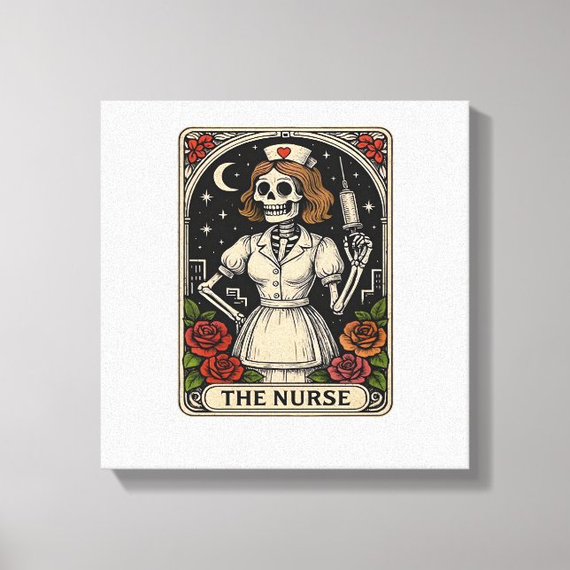 Toile Carte de tarot de squelette d'infirmière drôle Hal (Recto)