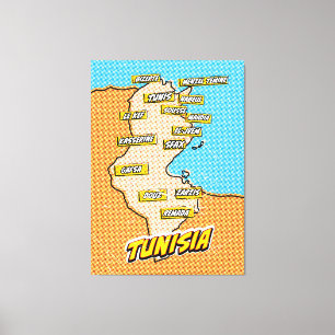 Toile Carte de Tunisie illustrée dans le style Pop Art