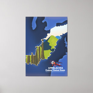 Toile carte de voyage des Appalaches dans l'est des État
