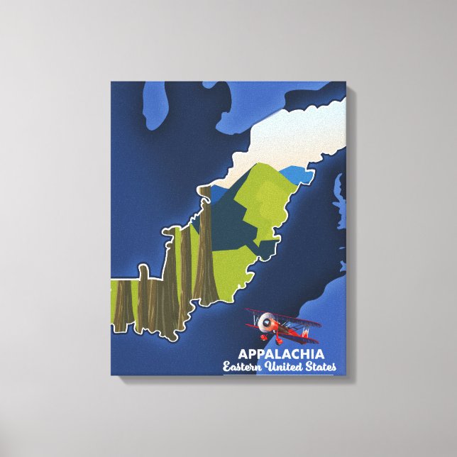 Toile carte de voyage des Appalaches dans l'est des État (Recto)