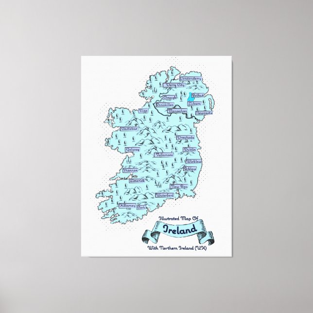 Toile Carte de voyage illustrée d'Irlande (Recto)
