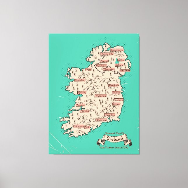Toile Carte de voyage illustrée d'Irlande (Recto)