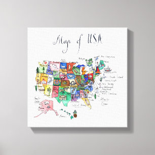 Toile Carte des attractions des Etats-Unis d'Amérique