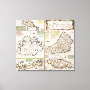 Toile Carte des colonies anglaises dans les Caraïbe,