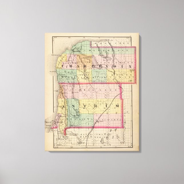 Toile Carte des comtés de Charlevoix et d'Antrim, Michig (Recto)