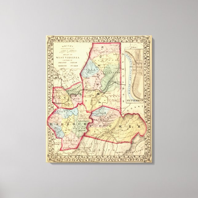 Toile Carte des comtés de Preston, Taylor, Barbour, Tuck (Recto)