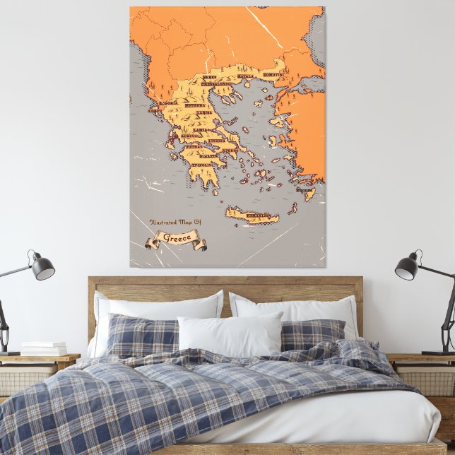 Toile Carte des comtés vintage de Grèce (Insitu(Chambre))