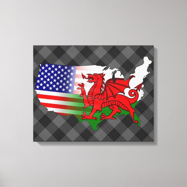 Toile Carte des drapeaux gallois américains (Recto)