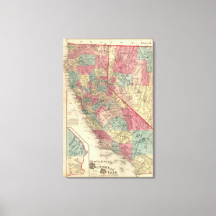 Toile Carte des états de la Californie et du Nevada