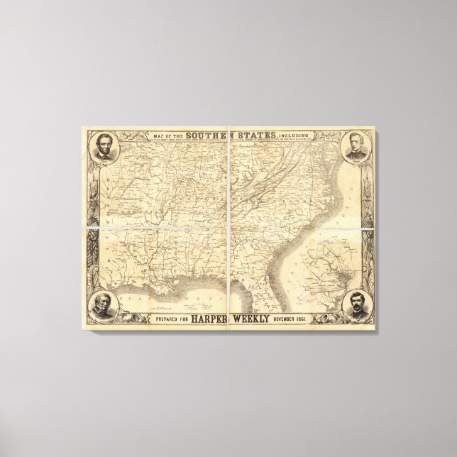Toile Carte Des États Du Sud (Recto)