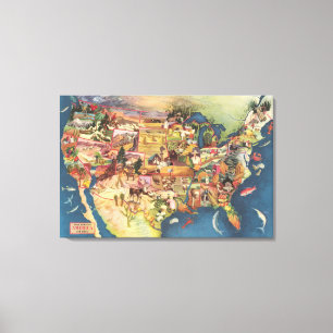 Toile Carte des États-Unis - American Farming & Agricult