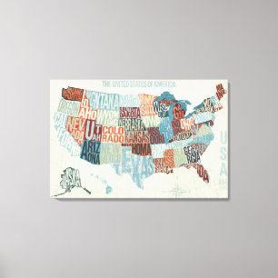 Toile Carte des Etats-Unis avec des états dans les mots