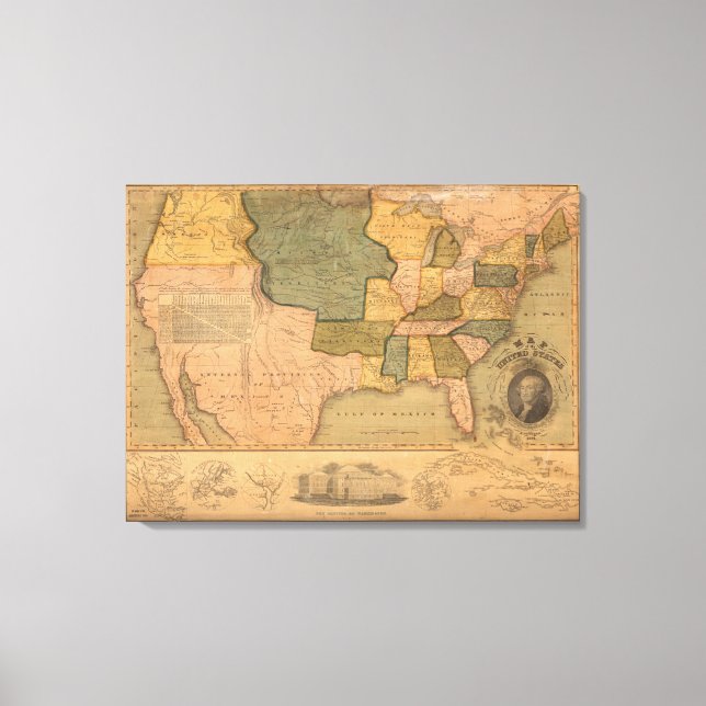 Toile Carte des États-Unis avec George Washington (Recto)