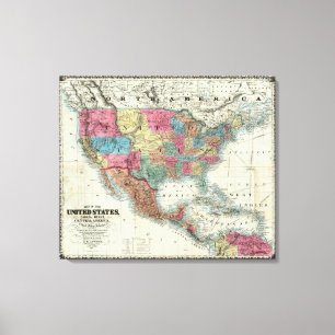 Toile Carte des Etats-Unis, Canada, Mexique