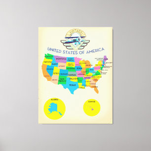 Toile Carte des États-Unis d'Amérique de style vintage