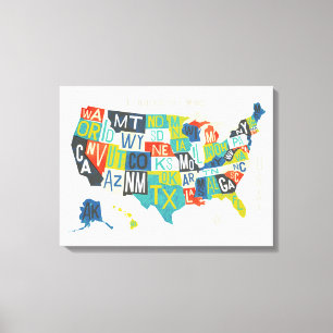 Toile Carte des Etats-Unis d'impression typographique