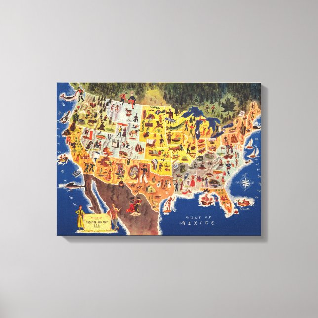 Toile Carte des États-Unis - Vacances et Jouer (Recto)