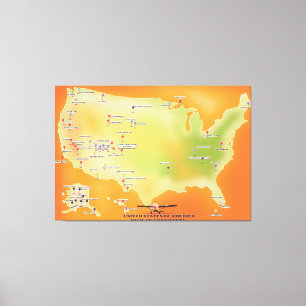 Toile carte des parcs nationaux des États-Unis d'Amériqu