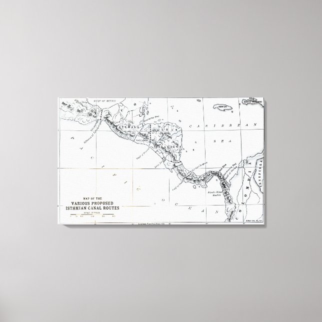 Toile Carte des routes proposées du canal Isthmien (Recto)