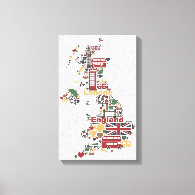 Toile Carte des symboles de l'Angleterre (Recto)