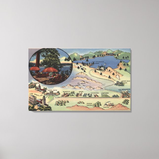 Toile Carte détaillée de LA au lac (Recto)