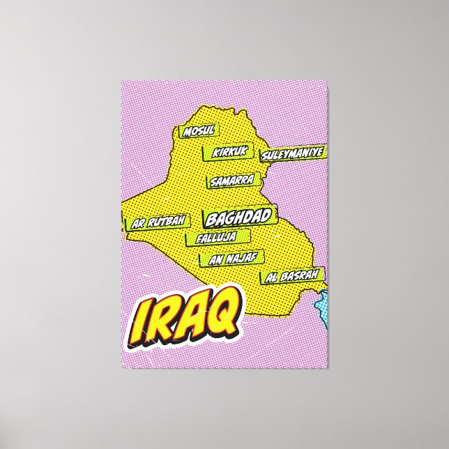 Toile Carte d'Irak illustrée par l'art pop (Recto)