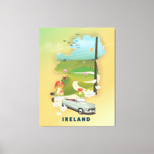 Toile Carte d'Irlande affiche de voyage vintage