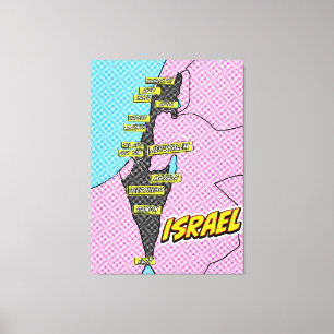 Toile Carte d'Israël illustrée dans le style Pop Art