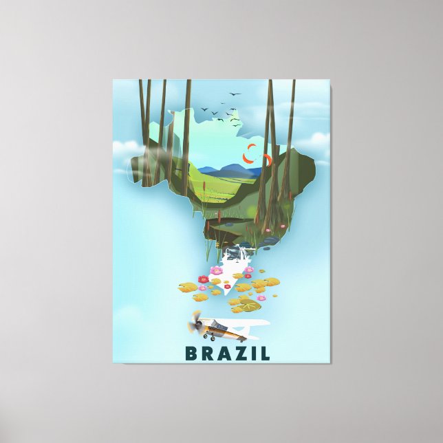 Toile Carte du Brésil Affiche de voyage illustrée (Recto)