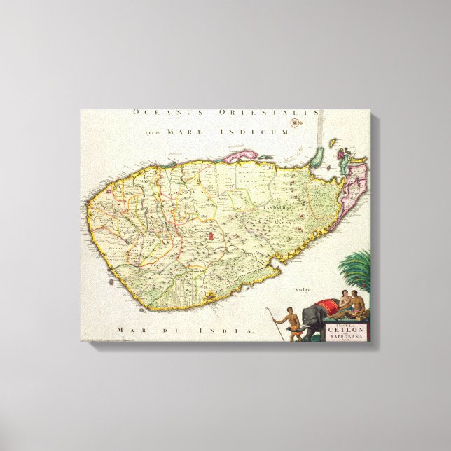 Toile Carte du Ceylan selon Nicolas Visscher (Recto)
