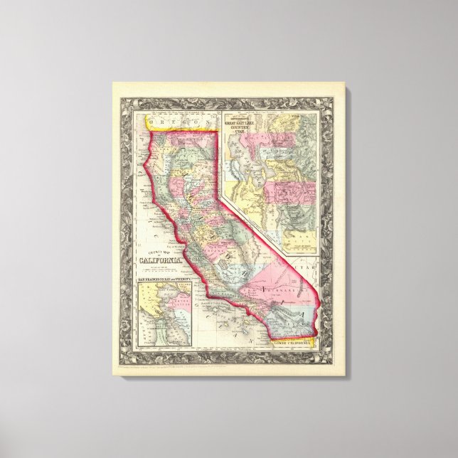 Toile Carte Du Comté De Californie (Recto)